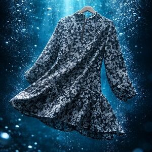 Alaska Floral Kuspuk Black & White Traditional Style Hooded Tunic XL XXL